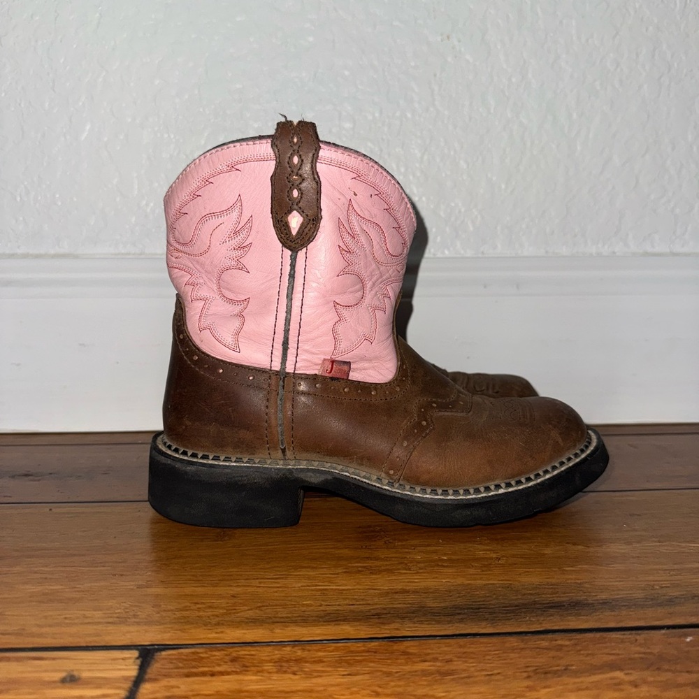 Justin Boots Kids Pink and Brown Western Boots